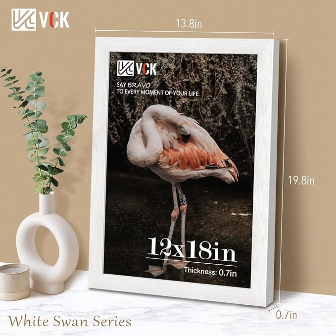 VCK 12x18 Poster Frame Set of 4 - White, Gallery-Quality Wood Picture Frames, 1.1-Inch Wide Border, Polished Plexiglass, Vertical or Horizontal Wall Display for Photo/Art/Prints, White