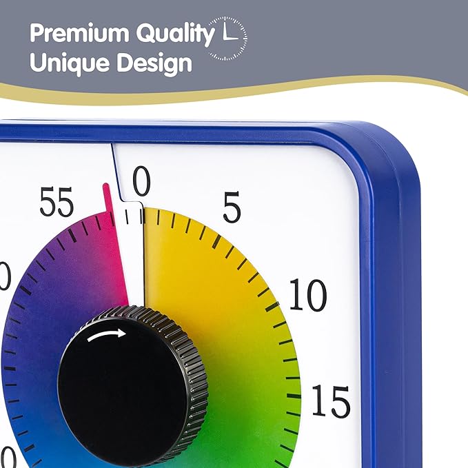 Visual Timer 7.5 inch; 60 Minute 1 Hour Countdown Timer for Kids Classroom Teaching Tool Home Office Meeting, Mechanical Countdown Clock for Exam Time Management Magnetic, Navy Blue with Colorful Disc