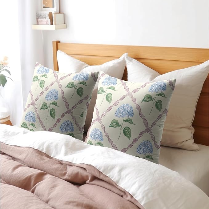 Kawani Hydrangea Pillow Covers 24x24 Inch Watercolor Blue and Pink Floral Outdoor Decorative Throw Pillows Set of 2 Rustic Elegant Flower Pillowcases Cushion Covers for Home Couch Decor