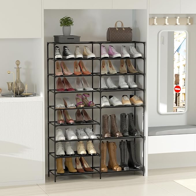 TY ARTS & CULTURE 9-Tier Metal Shoes Rack, Black, 34.6"L x 10.2"W x 56.3"H