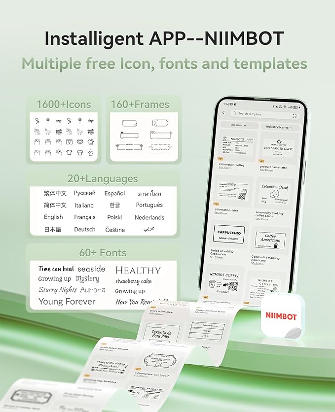 NIIMBOT B21 Pro Label Maker, 300DPI HD Label Printer, Ideal for Notes,Photos, Study Graphics, Memo Maker,50x30mm Label,230Pcs(Pine Green)