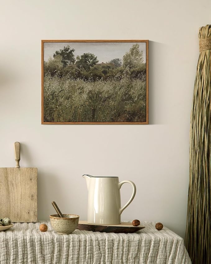 InSimSea Framed Canvas Wall Art Vintage Decor, Painting Wall Decor, Grassland Nature Framed Artwork for Walls, Nature Scenic Living Room Pictures Wall Decor, Bathroom Bedroom Office Decor, 11"x14"