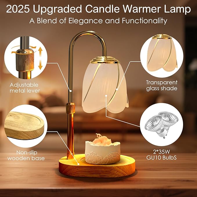 Adjustable Candle Warmer Lamp with Timer: 3 Timing Mode, 4 Level Dimming - House Warming Gifts New Home Room Decor, Birthday Gifts for Women Mom