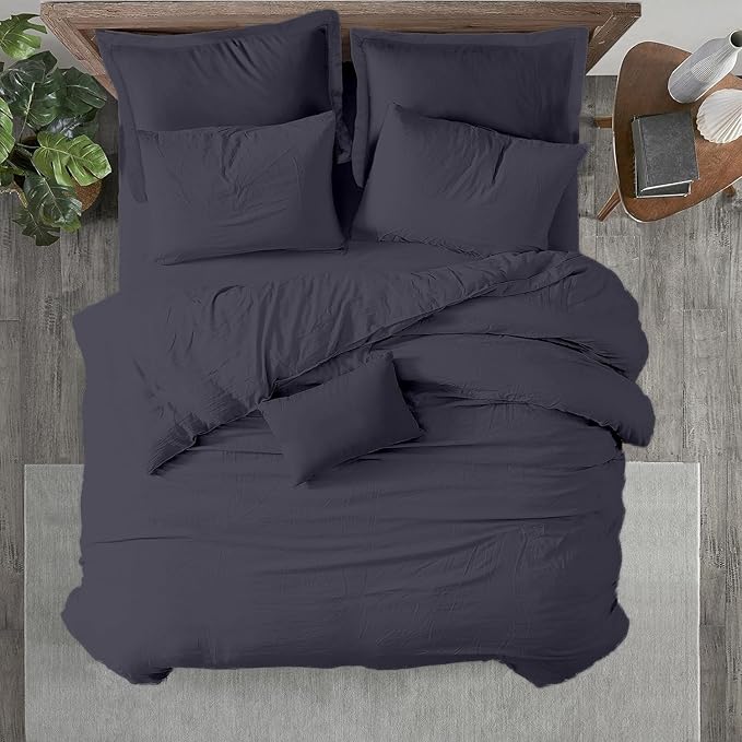 Kotton Culture 120"x98" 3 Pc Oversized King Duvet Cover Set 100% Egyptian Cotton - 600 TC Comforter Cover, Zipper Closure & Corner Ties - Fits Large King Inserts (Oversized King,Dark Grey)