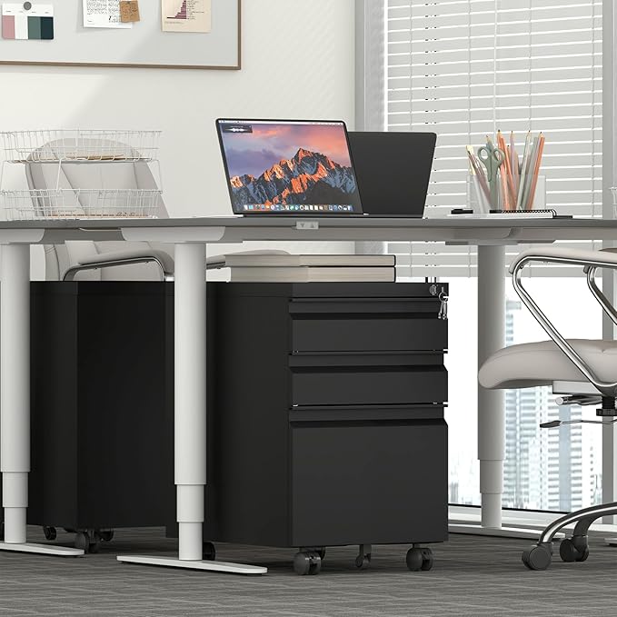 3 Drawer File Cabinet,Metal File Cabinet 2 Drawer with Lock,Small Filing Cabinets for Home Office,Letter/Legal/A4 Size,Black