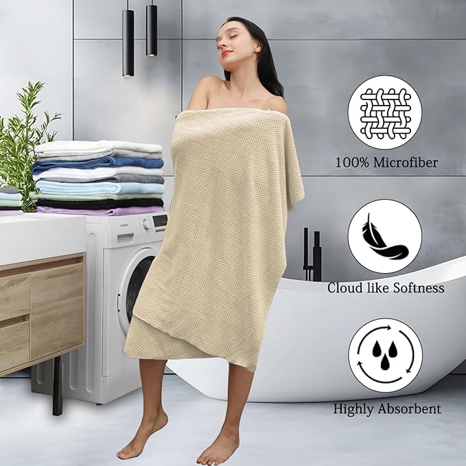 8-Piece Beige Bath Towels Set,2 Oversized Large Bath Towels Sheet,2 Hand Towels and 4 Washcloths - 600 GSM Soft Luxury Towel Set,Highly Absorbent Quick Dry Towel Collection for Bathroom,Hotel and Spa