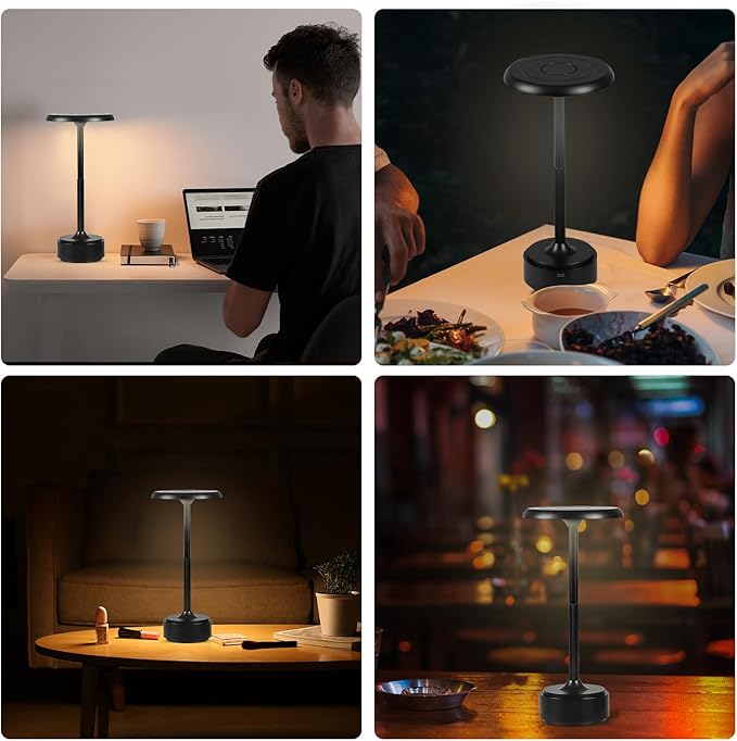 Small Table Lamp With 5200mah Battery - Rechargeable Desk Lamp For Cozy Nights, Usb-C Fast Charging & Stepless Dimming, Cordless Table Lamp With 3 Lighting Modes For Bedroom, Office & Travel(Black)