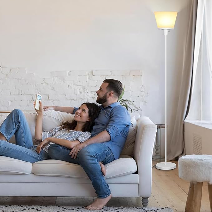 LED Floor Lamp for Office, Modern Tall Standing Lamps Floor Lamp for Bedroom Living Room, White Bright Lamp with Plastic Shade, Bulb Not Included.