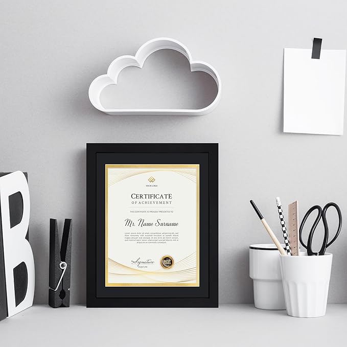 11x14 Picture Frame set of 6, Multi Certificate 8.5 by 11 Picture Frames with Mat Bulk, Document Diploma Award Frame for Wall Hanging or Tabletop Display, Black
