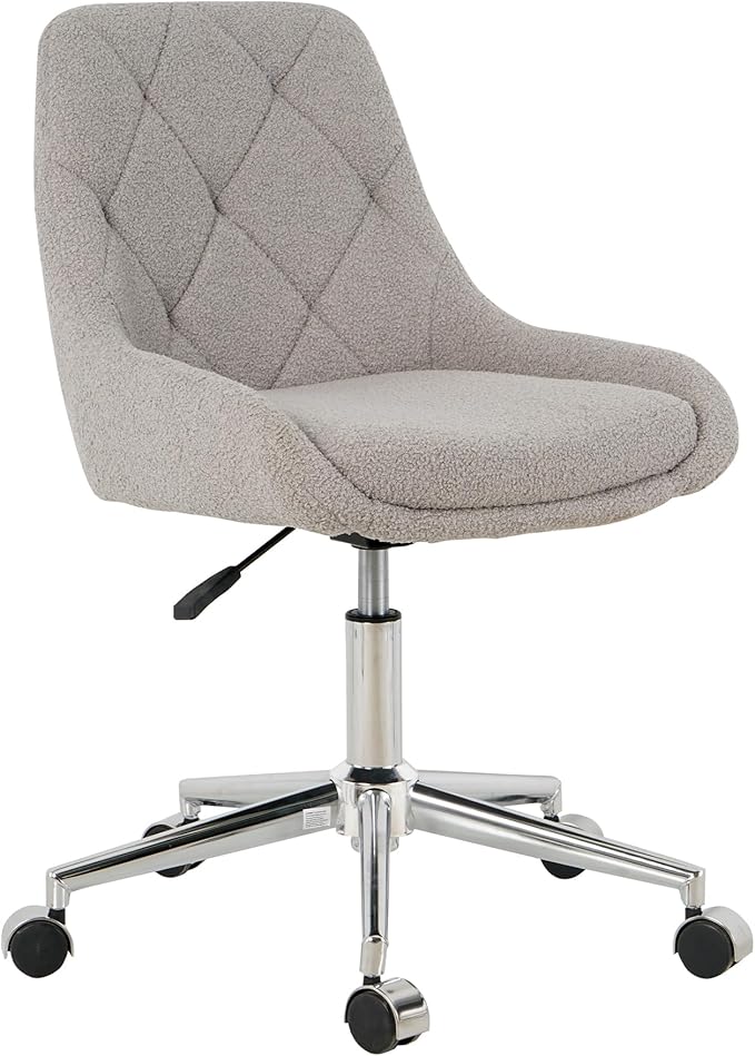 Furnimart 360° Swivel Rolling Desk Chair, Height Adjustable Vanity Chair with Silver Legs, Cute Task Chair with Wheels for Dorm Bedroom Studying Small Places (Teddy Gray)