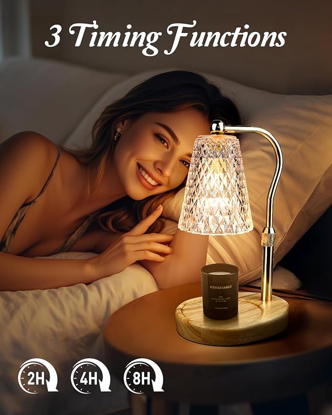 Candle Warmer Lamp with Timer - Electric Candle Lamp Warmer with Dimmer Adjustable Height Lamp Candle Warmers for Small Jar Scented Wax Melts Bulbs Warming Candle Melter with 2 Bulbs for Home