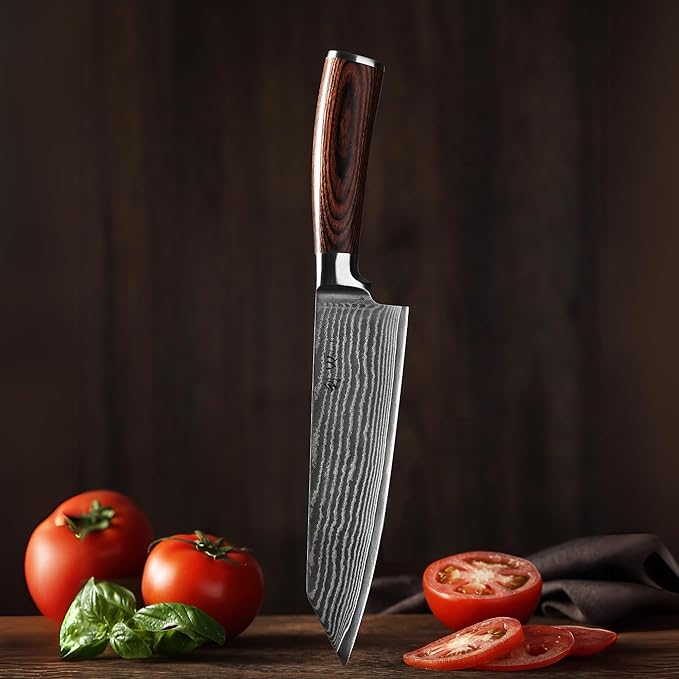 Wakoli EDIB Kiritsuke Chef Knife 8-inch - 67-Layer Damascus VG10 Core Steel, Razor Sharp Japanese Kitchen Knife with Pakkawood Handle, for Meat, Fish & Vegetables