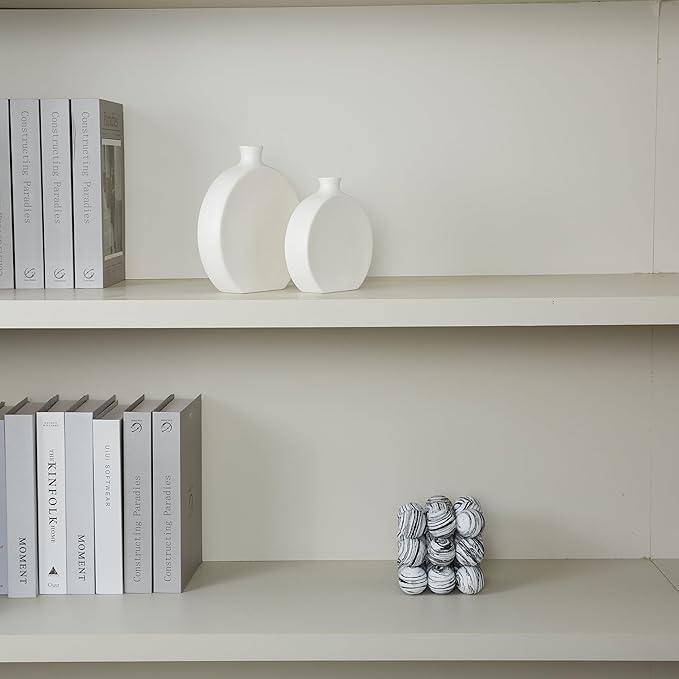White Ceramic Vase Set of 2, Boho Vase for Decor, Matte Frosted Texture Finish,Modern Rustic Farmhouse Home Decor,Vases for Pampas Grass&Dried Flowers,idea Shelf,Table,Mantel,Entryway