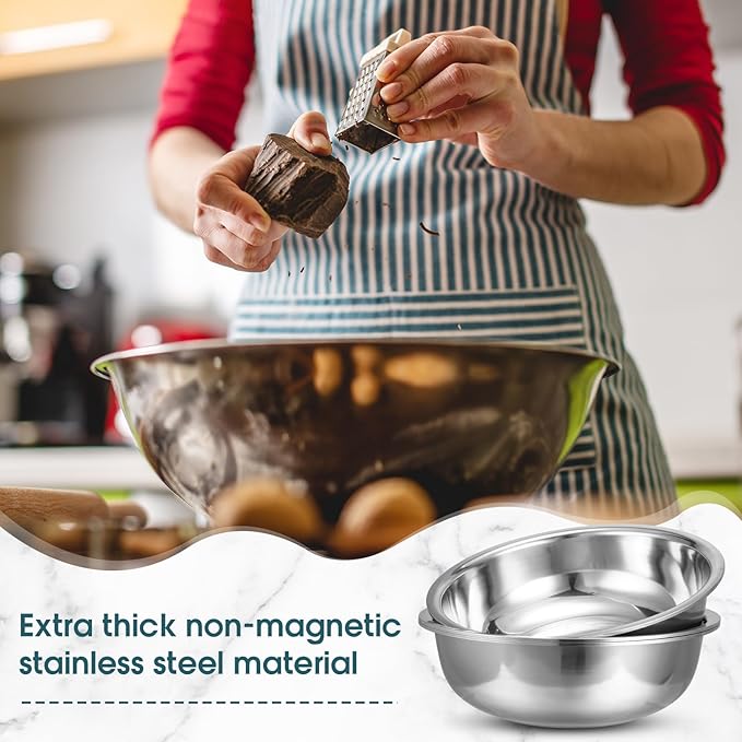 Nuogo 4 Pcs Stainless Steel Mixing Bowls Metal Mixing Bowls Extra Large Basin Salad Basin Deeper Edge Dishwasher Safe Mirror Finish for Home and Commercial, Silver (18 Inch 16 Qt)