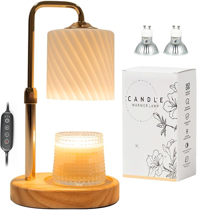 Candle Warmer Lamp with Timer Dimmable, New Adjustable Height Frosted Glass Texture Wax Melt Warmer Lamps for Scented Jar Candles, Gifts for Women Mom, Home Decor Table Lights