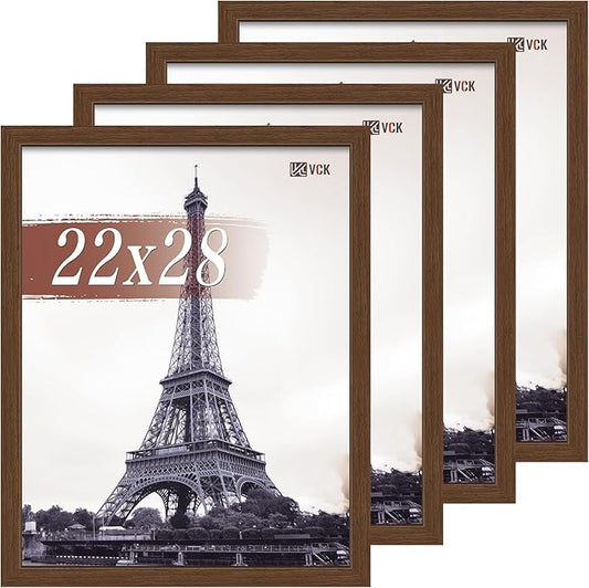 VCK 22x28 Poster Frame Set of 4 - Brown, Gallery-Quality Wood Picture Frames, 1.1-Inch Wide Border, Polished Plexiglass, Vertical or Horizontal Wall Display for Photo/Art/Prints, Brown