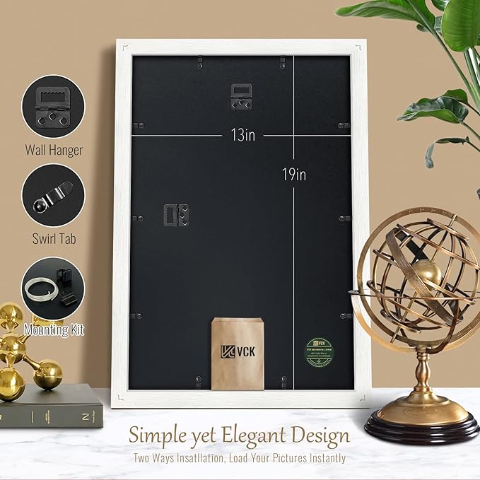 VCK 13x19 Picture Frame Set of 4 - White, Gallery-Quality Wood Poster Frames, 1.1-Inch Wide Border, Polished Plexiglass, Vertical or Horizontal Wall Display for Photo/Art/Prints, White