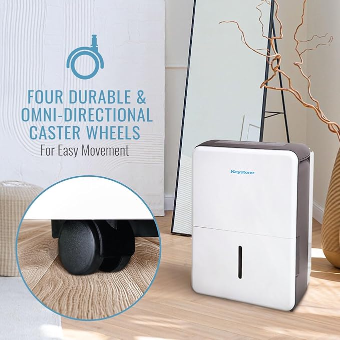 Keystone Energy Star 50-Pint Portable Dehumidifier, 115V, Extra Large Rooms up to 4,500 Sq.Ft. with Built-in Pump, Quiet Home Dehumidifier and Moisture Absorber