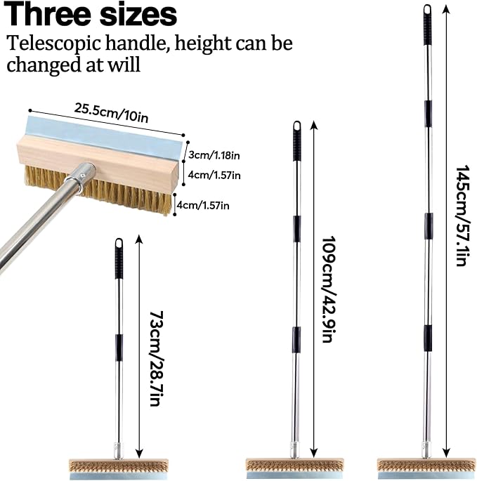 Stainless Steel Pizza Oven Brush, Grill Brush with 4 Sections Detachable Long Rod Design and Scraper, Brass Bristles Pizza Brush for Restaurants, Commercial Cleaning, Kitchens, BBQ Shelf