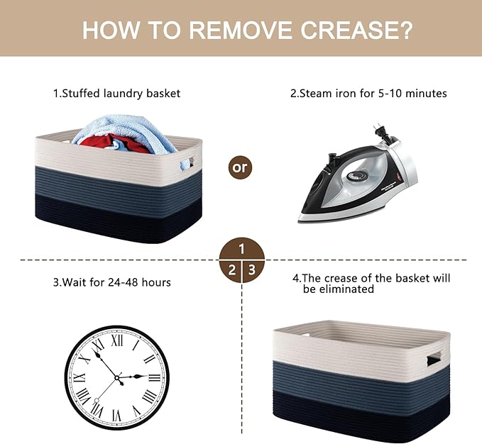 OIAHOMY Large Blanket Basket, 22”x17”x12” Rectangle Woven Baskets, Nursery Blanket Storage Living Room, Toy Storage With Handle, Large Baskets for Organizing-Gradient Blue