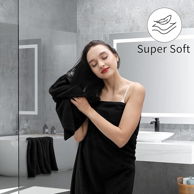 Hand Towels Set 2 Pack-16“x31”,Ultra Soft Microfibers Bathroom Towel Set Highly Absorbent Quick Dry Luxury Premium Towel Lightweight Durable Hand Towel Collection for Hotel Spa Gym Kitchen,Black
