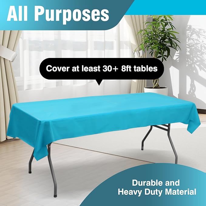 Craft And Party Turquoise Plastic Table Cover Roll, 40Inch X 300Feet Disposable Plastic Tablecloth, Banquet Rectangle Tablecover Roll