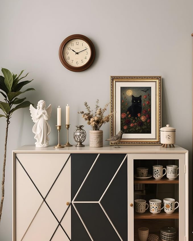 VIYYIEA Vintage Gold Framed Wall Art for Living Room, Black Cat Artwork Prints Decor, Gothic Magicalism Wall Decor, Gallery Picture Painting, for Bedroom Bathroom Kitchen 16L x 13W