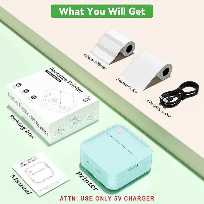 Label Maker Machine with Tape - 14 Sizes Mini Sticker Printer Bluetooth Label Printer for Home Office Organization, Portable Thermal Sticker Maker Print Pod with Multiple Templates for Phone