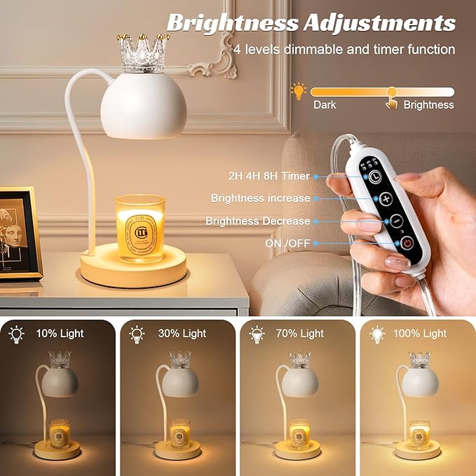 Elegant Electric Candle Warmer Lamp with Timer, Crown Design – Scented Jar Candle Melter for Home Decor, Housewarming, Birthday, and Christmas (Includes 2 Bulbs)