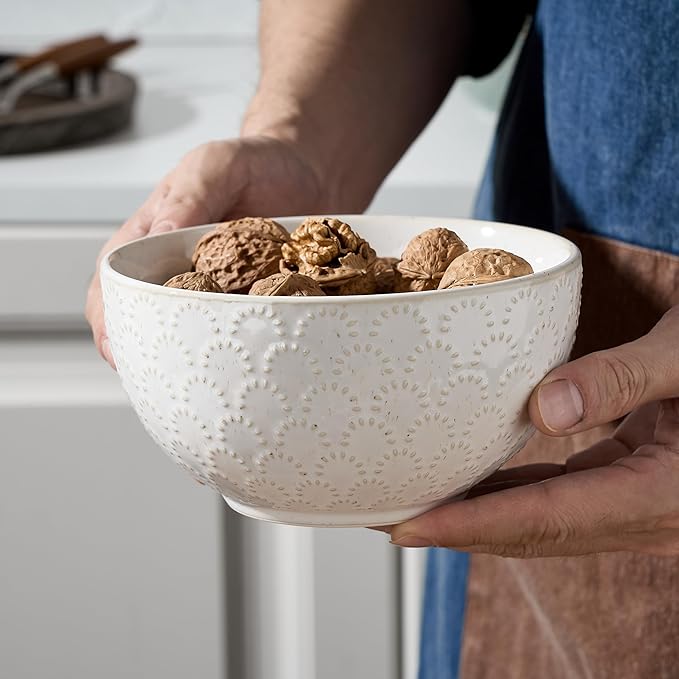 White Ceramic Bowls Set of 4, 25.3Fl Oz Pocerlain Soup Bowls 5.8" Cereal Bowls Rice Bowls for Kitchen, Serving Bowl Set for Entertaining, Dinner, Party - Housewarming Gift Idea