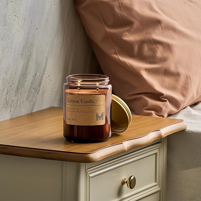 M&SENSE Lemon Vanilla Home Scented Candle | 19.4oz, 115-Hour Burn | Natural Organic Soy Wax | Long-Lasting for Stress Relief and Gifting | for Bedroom,Relaxing SPA,Office