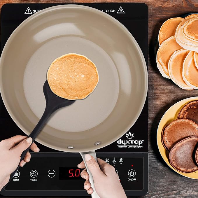 Duxtop Ceramic Non-stick Frying Pan, Stainless Steel Induction Frying Pan, 9.5-Inch Stir Fry Pan with Heavy-gauge Impact-bonded Bottom, FUSION Ti