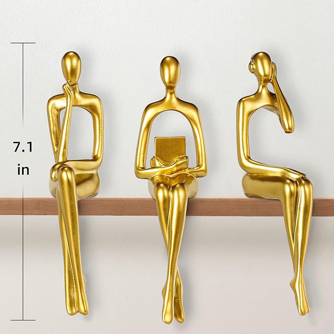 Thinker Statue Gold Decor Abstract Art Sculpture, Golden Resin Collectible Figurines for Home Living Room Office Shelf Decoration,Great Gifts Ideas (Sitting Posture-Gold)