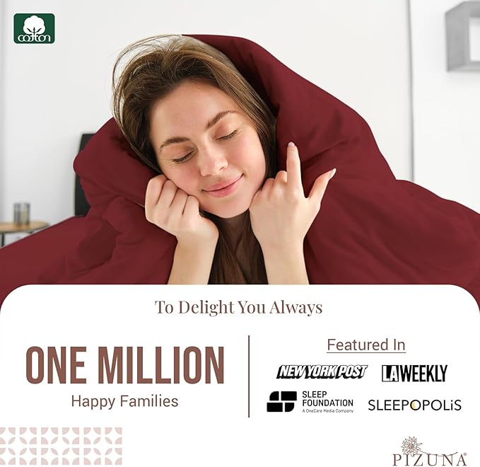 Pizuna Pure 100% Cotton Queen Duvet Cover Set, Luxurious 400 Thread Count Long Staple Cotton Sateen Weave with Button Closure (Combed Rio Red Cotton Duvet Cover Queen)