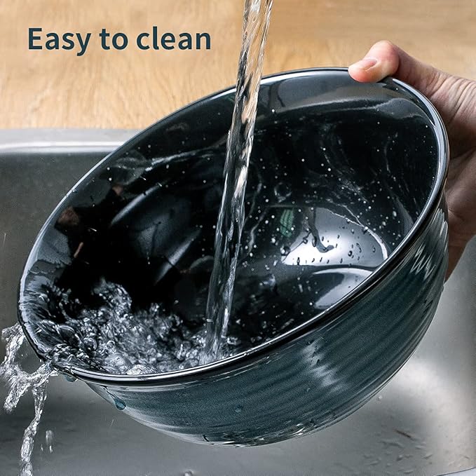 Hasense Ceramic Serving Bowls, 9 Inch Large Salad Bowls for Kitchen, 84 Ounce Mixing Bowl Set of 2, Ideal for Soup Pho Pasta Popcorn, Dishwasher & Microwave Safe(Blue)