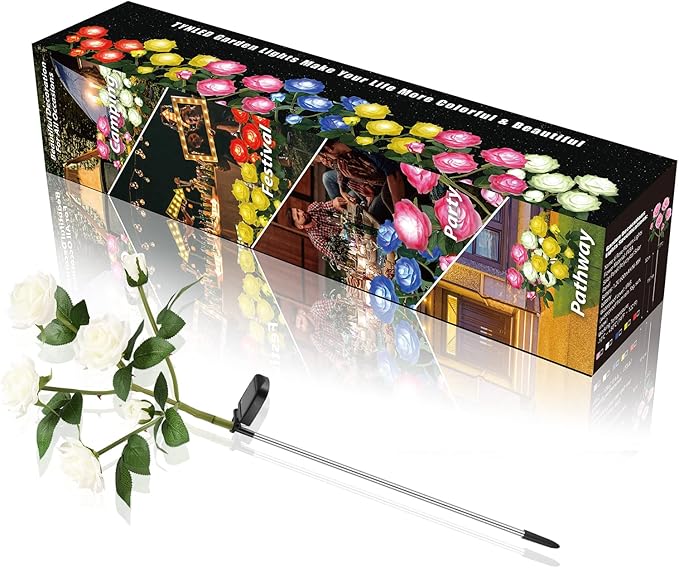 TYNLED Outdoor Solar Garden Stake Lights,Upgraded LED Solar Powered Light with 6 Rose Flowers, Waterproof Solar Decorative Lights for Patio Pathway Courtyard Garden Lawn