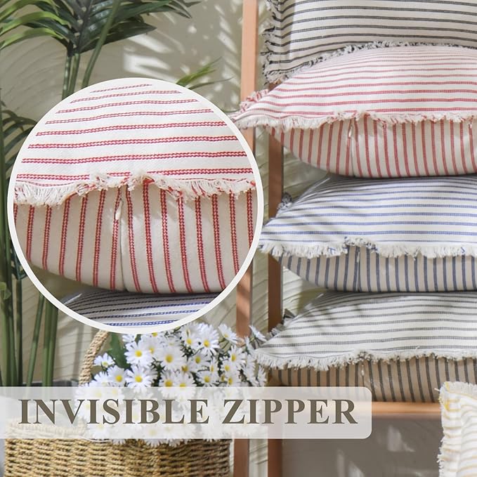 ZWJD Throw Pillow Covers 26x26 Set of 2 Striped Pillow Covers with Fringe Chic Cotton Decorative Pillows Square Cushion Covers for Sofa Couch Bed Living Room Farmhouse Decor