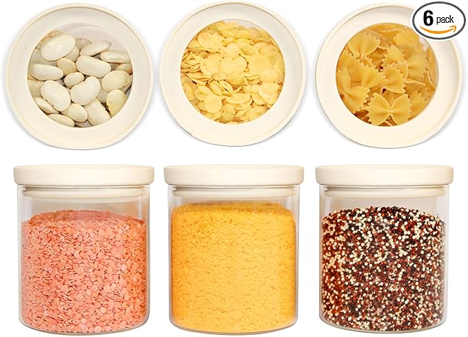 Urban Green Glass Food Storage Jar with Glass Lid, Food Canister Set with Airtight Lids, Pantry Storage Jar for Kitchen Organization. Food Storage Containers in Pack of 6, 16oz.