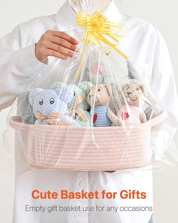KALLAX Small Woven Basket, 12 x 8 x 4.5 Inches, Small Storage Baskets for Organizing, Gift Baskets Empty, Cute Rope Shelf Closet Storage Bins for Shelves, Dog Toy Basket, 3 Packs, Light Pink
