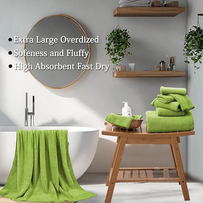 Extra Large Bath Towels Set 35x70 Inches - Olive Green Luxury 600 GSM Oversized Bath Sheet Towel,Ultra Soft Microfiber - Quick Dry,Highly Absorbent Shower Towels Spa Hotel Bathroom Towel Set (4-Pack)