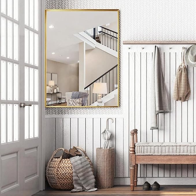 40x30 Inch Gold Bathroom Mirrors for Over Sink, Wall Mounted Mirror for Vanity Sink, Framed Wall Mirror, Rectangular Mirrors for Bathroom,Living Room, Bedroom Horizontal/Vertical