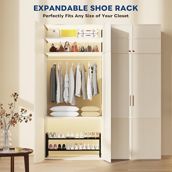 Mavivegue Expandable Shoe Rack, 2-Tier 19"-43.3" Adjustable Shoe Rack for Closet,Hall Entryway,Front Door,Garage, Sturdy Steel Space-Saving Rack, Black