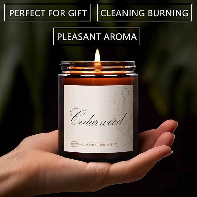 MOASITN Cedarwood Scented Candles for Home|Sea Salt,Citrus,Rose,Cedar Scented Soy Candle| Longlasting Aromatherapy Candle| Jar Candel Gift for Women,Men for Birthday,Housewarming,Relaxing|7oz