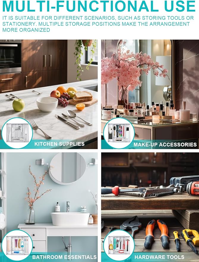 Silverware Organizer Metal Mesh, Drawer Organizer, Utensil Cutlery Tray for kitchen drawers,Expandable Flatware Organizer with 7 Compartment White 9.4"~17.3" x 13.7"