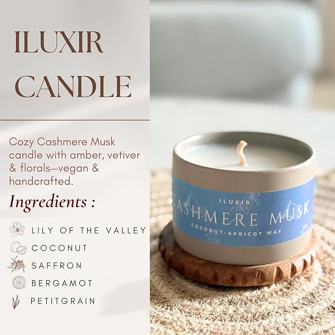 Cashmere Musk Luxury Candle – Cozy & Elegant Scent with Amber, Vetiver & Florals – Phthalate-Free, Vegan, Handcrafted, Cruelty-Free Candle for Home, Office & Gifting (5 oz.)
