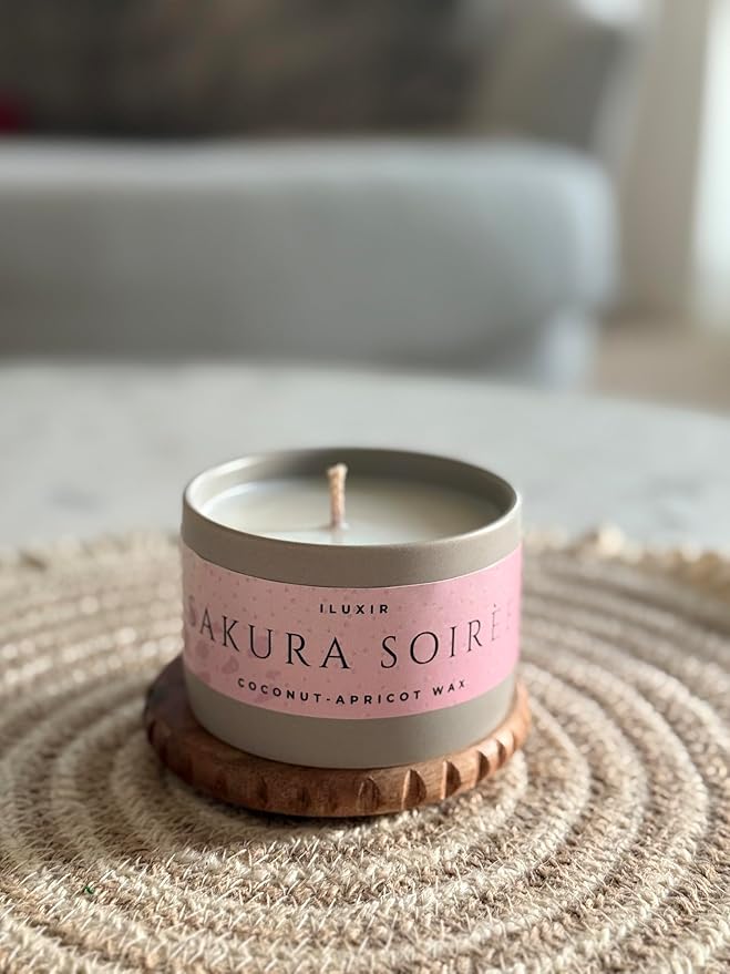 Sakura Soiree Scented Candle – Cherry Blossom & Sandalwood Spring Fragrance, Hand-Poured Coconut-Apricot Wax – Long Burning Candles, Natural & Non Toxic, Fragrance Candles – Made in USA, 5 oz.