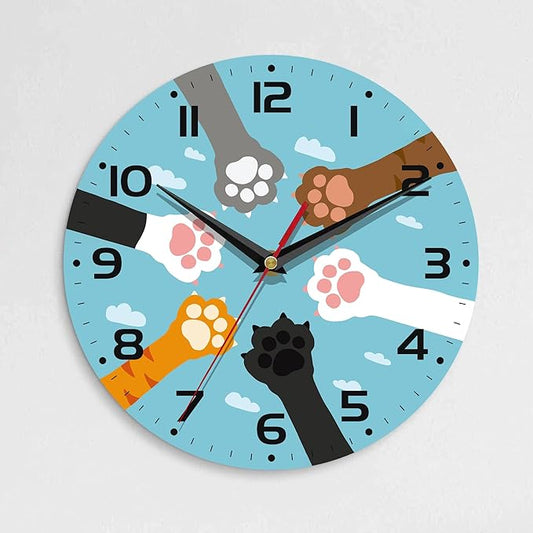 Wall Clock, 10 Inch Silent Non-Ticking Home Kitchen Decor, Battery Operated for Bathroom Bedroom Living Room Office(Cute Paws)