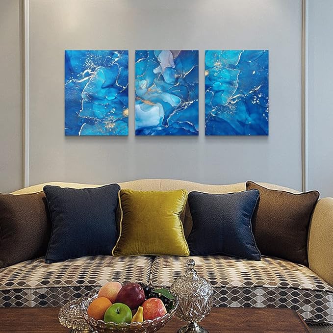 Canvas Wall Art For Living Room Family Wall Decorations For Bedroom Modern Bathroom Wall Decor Paintings Abstract Blue Pictures Artwork Inspirational Canvas Art Prints Kitchen Home Decor 3 Piece