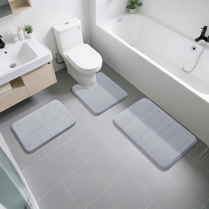 Yimobra Memory Foam Bath Mat, Super Soft Absorbent Bathroom Rug Non Slip 24x17 Inch, Quick Dry, Machine Washable Floor Carpet for Tub Shower, Home Decor Accessories, Silver