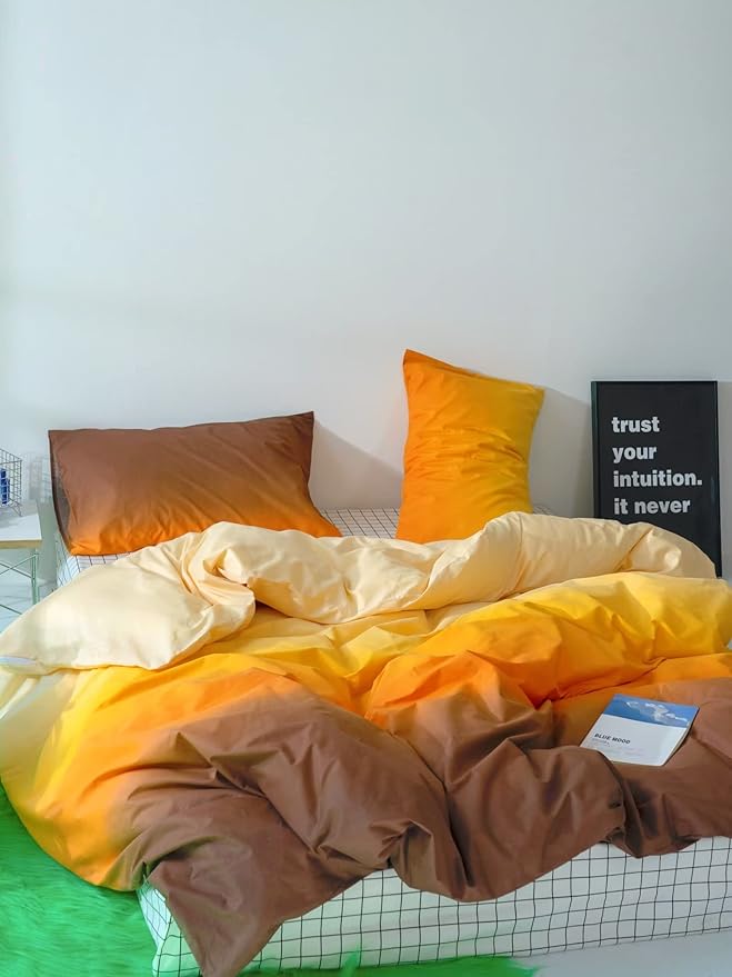 Orange Comforter Set Queen Size Gradient Comforter Set 3-Piece Bedding Set Soft and Lightweight All-Season Comforter Stylish Gradient Design